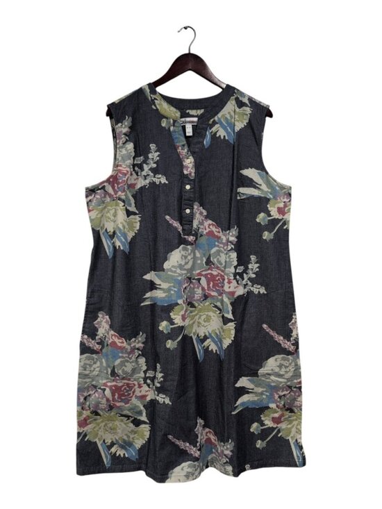 Denim & Co. Dresses & Skirts - Denim & Co Dress Womens XL Blue Floral Sleeveless Button Front Pockets Casual